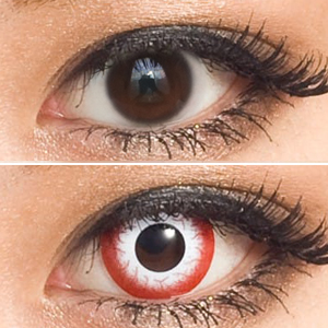 에스카호러렌즈 좀비레드(1박스 1개들이) 컬러 렌즈 착용 샷 비교