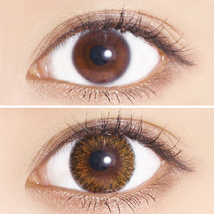 [무도수]REVIA 레비아 먼슬리(컬러) 집시앰버(1박스 2개들이) 컬러 렌즈 착용 샷 비교